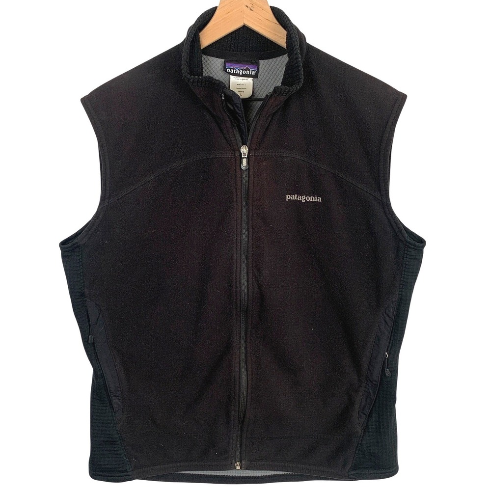 VTG PATAGONIA R2 Polartec Fleece Vest Men's Large Black Full Zip Made in USA